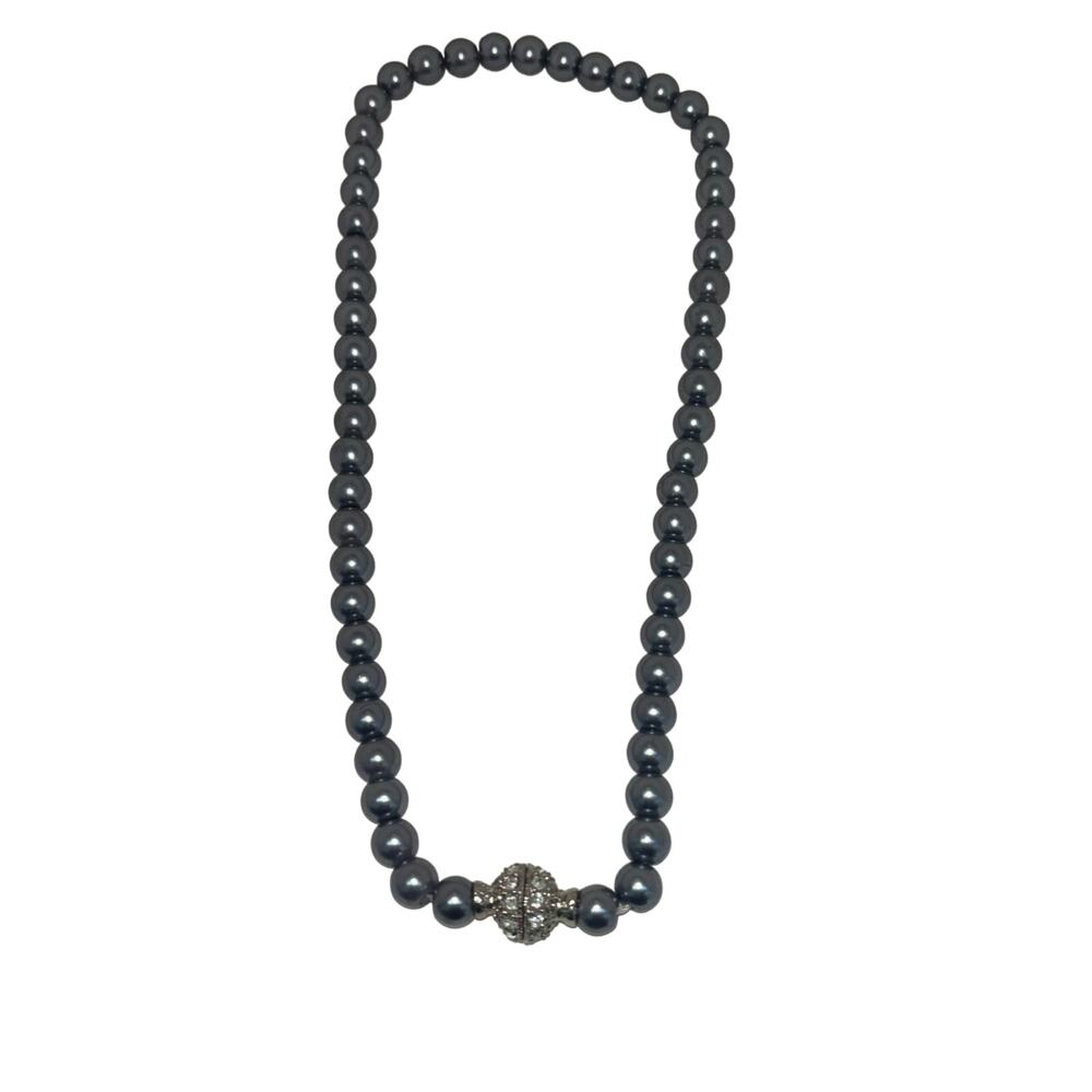 Honora Collection Gray Faux Pearl Necklace Costume Magnetic Rhinestone Clasp 16"
